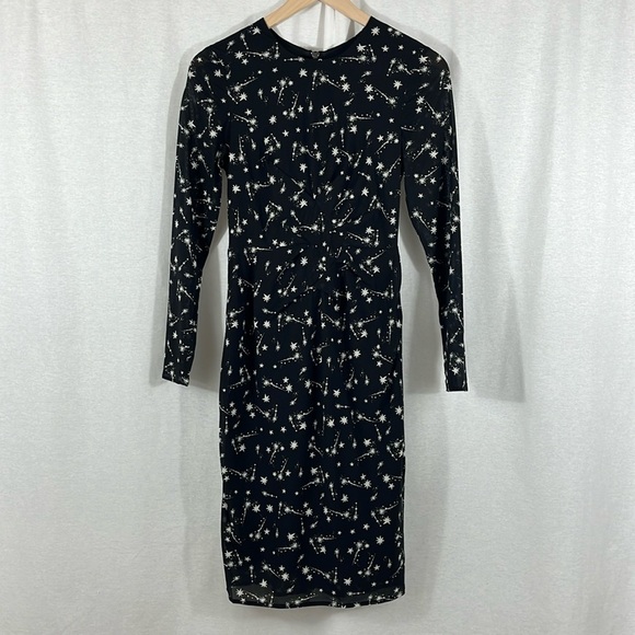 Whistles Phoebe Constellation Star Silk Blend Bodycon Black Dress Womens Size 2 - Picture 1 of 11